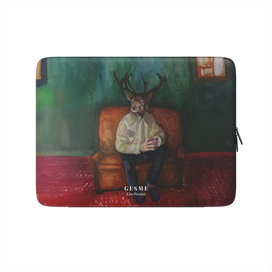"Evening Stillness" laptop sleeve featuring artwork by Linos Pociūtės, front view