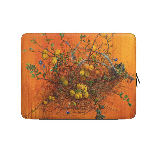 "Quince Sun" laptop sleeve featuring artwork by Onutės Juškienės, front view