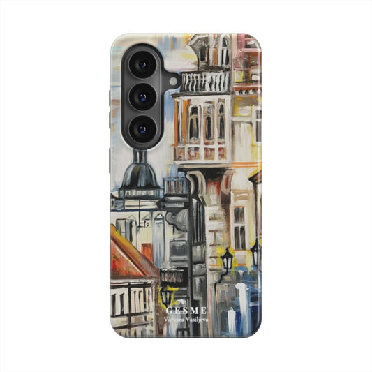 "Vilniaus Senamiestis" coque pour Android avec l’œuvre de Varvaros Vasiljevos, vue de face