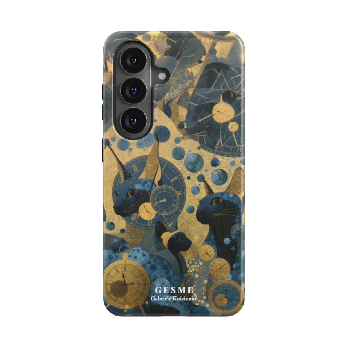 "Colorful Cats and Time" Android case featuring artwork by Gabrielės Kuizinaitės, front view