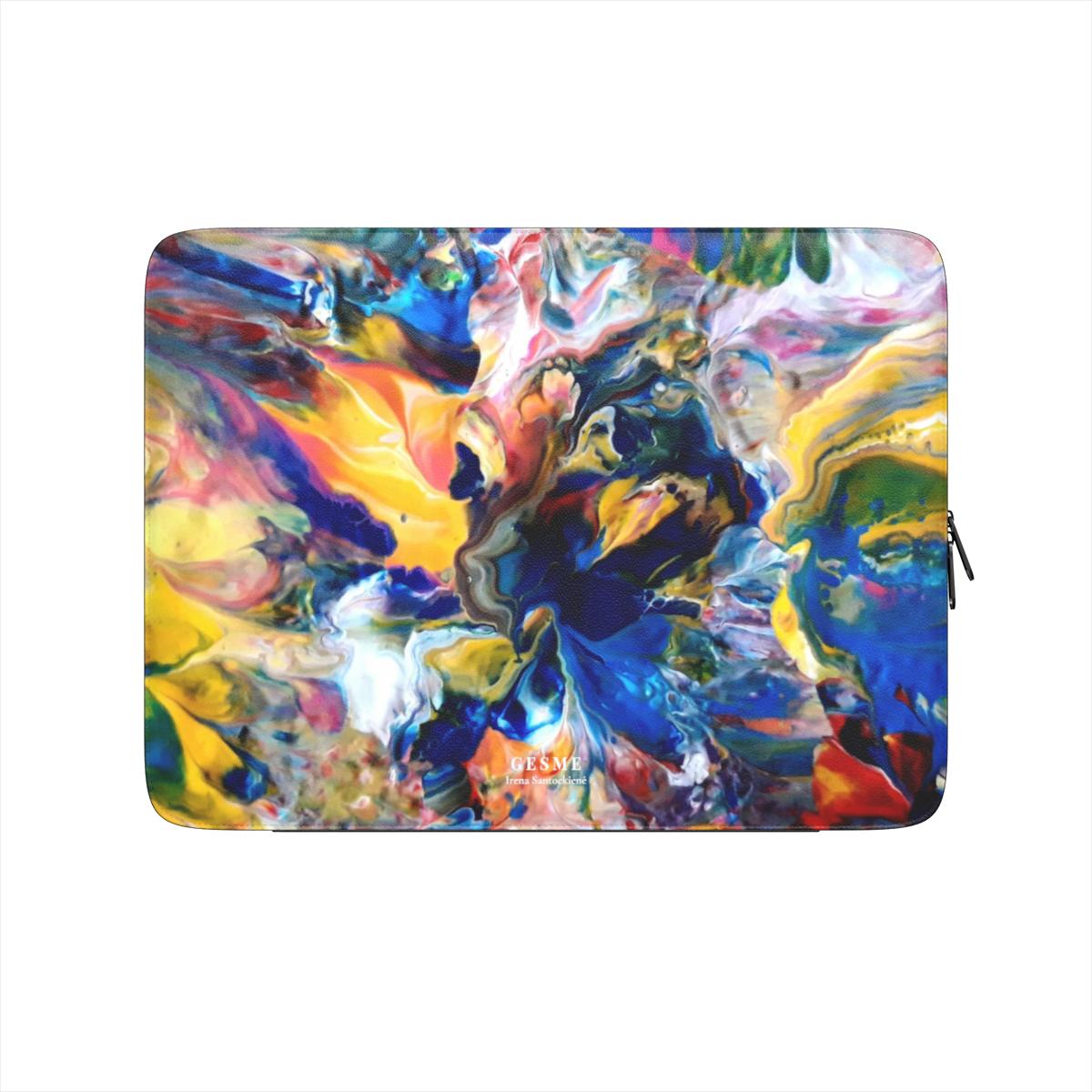 "Flow of Colors" laptop sleeve featuring artwork by Irenos Santockienės, front view