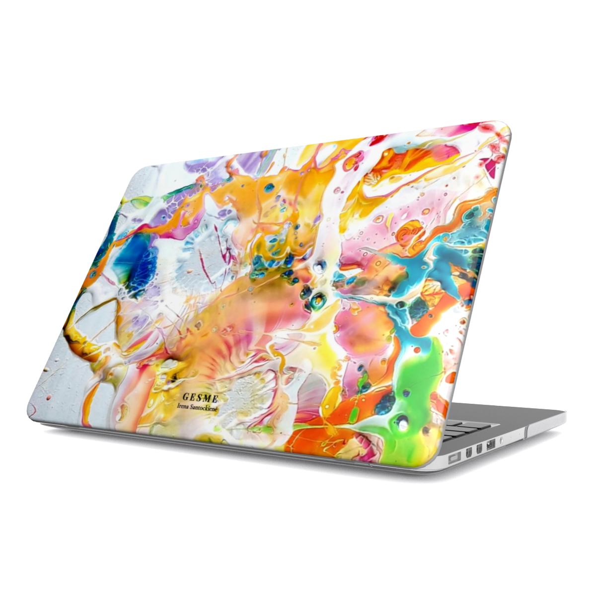 "Laisvės Žydėjimas" MacBook dėklas su Irenos Santockienės kūryba, vaizdas iš priekio