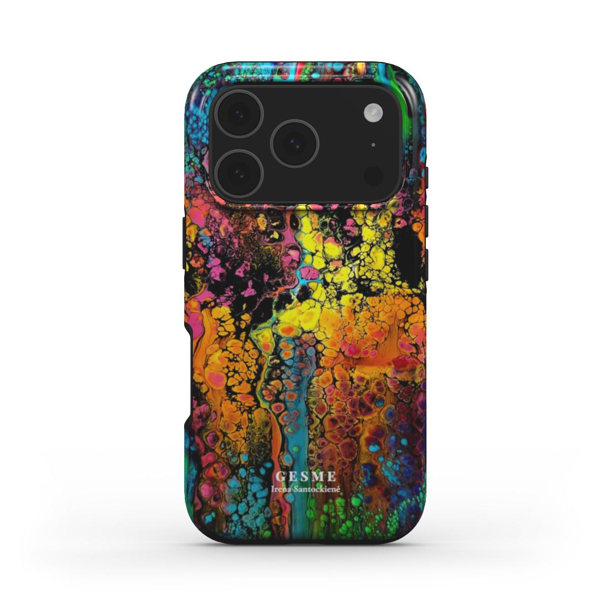 "Pulse of Life" MagSafe case featuring artwork by Irenos Santockienės, front view