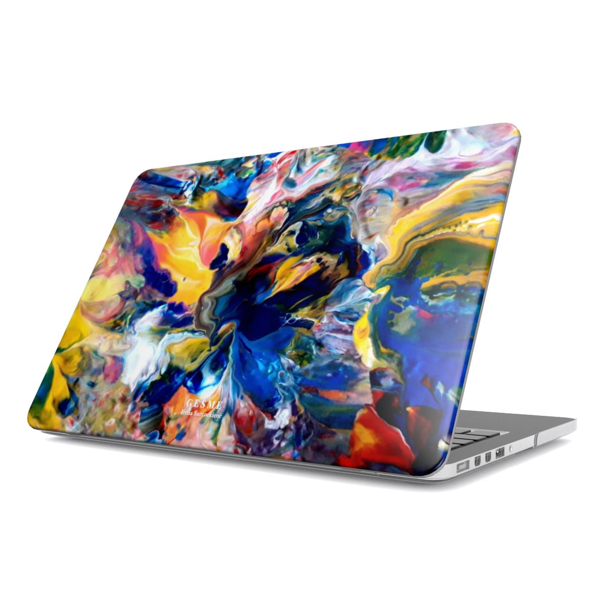 "Spalvų Tėkmė" MacBook dėklas su Irenos Santockienės kūryba, vaizdas iš priekio
