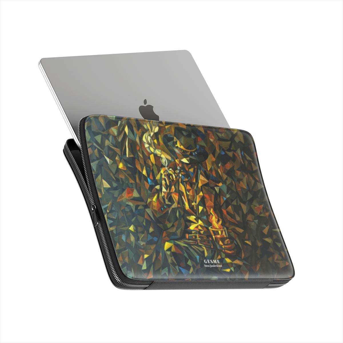 "A Sip of Fire Premium Laptop Sleeve" case, detail view